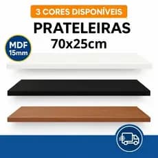 Prateleiras MDF 70x25cm com Suporte Quarto Sala Banheiro Decoração Branca, Preta ou Freijó+ Kit Instalação