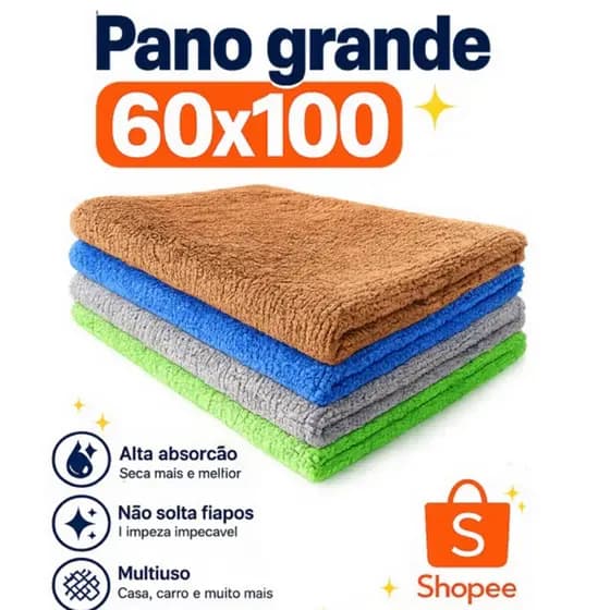 Kit com 2 Panos de Microfibra Grande 60x100 Multiuso Casa Cozinha Carro