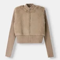 Casaco jaqueta feminina blusa bomber gringa peluciada com tricô tricot premium outono inverno