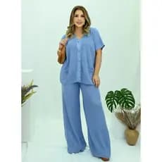 Conjunto feminino calça flare + blusa ampla botão tricô premium luxo moda feminina elegante casual social atemporal