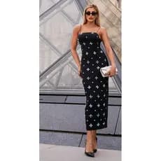 vestido luxuoso midi justo reto elegante casamento  festa evento casual feminino strass brilho