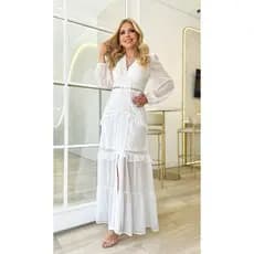 vestido feminino longo manga longa luxuoso casamento batizado chá de bebê elegante moderno Primavera verão