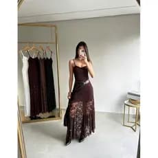 vestido feminino midi renda alças assimétrico forrado elegante sofisticado casamento festa luxo luxuoso