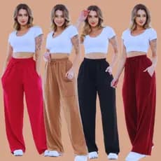 Calça Pantalona de Lazinho feminina cintura alta com bolso pra inverno Calça Lanzinha