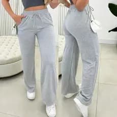 Calça Pantalona Lanzinha Feminina Cintura Alta Com Elastico De e Bolso Outono / Inverno Promoção