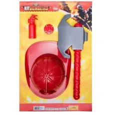 Kit Bombeiro Infantil Capacete Extintor Machado Distintivo Herói Fogo Salvamento
