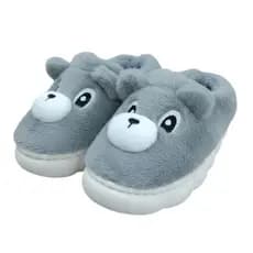 Pantufa Infantil Ursinho Cinza Inverno Quarto Criança Frio Térmica Antiderrapante Menino