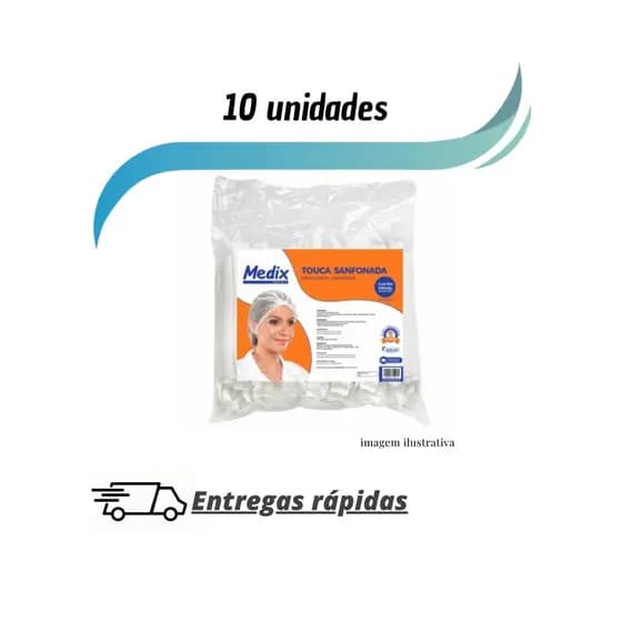 Touca Sanfonada Proteção Cabelo Não Estéril Branca Fechamento Por Elástico 5 Ou 10 Unidades