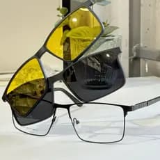 Armação de óculos para Grau Masculino Clipon 3 Em 1 Com lente amarela Polarizada Perna titânio Quadrado 3433