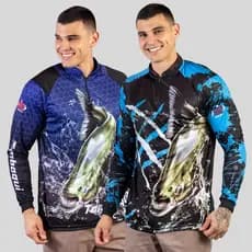 Kit 2 Camisetas Blusa Camisa de Pesca Proteção Térmica UV50 Dryfit Tambaqui e Camuflado