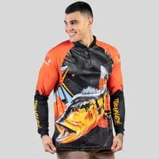 Camisa Camiseta Blusa De Pesca Dryfit Tucunaré Laranja  Com Proteção Termica Uv50