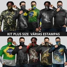 Kit Camisa Plus Size Camiseta Extra Grade De Pesca + Bandana Balaclava Proteção Uv50 Dryfit Leve