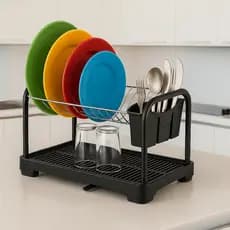 Escorredor De Louça  2 Andar Organizador Pia Vasilha Duplo Cromado Black Bica 360 14 Pratos Cozinha