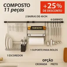 Arthi Cozinha Cook Home 9  Black Collection Kit Escorredor de louça suspenso Pia Coxinha Gourmet Casa e Cozinha