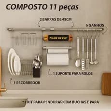 Arthi Cozinha 1409 Cook Home 9 Collection Kit Escorredor de louça suspenso Pia Coxinha Gourmet Casa e Cozinha