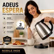 Chaleira Elétrica Inox 1,8 Litros 1000W-1500W Aquecimento Rápido Desligamento Automático 110V 220V Nobile Inox