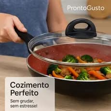 Frigideira Antiaderente Cerâmica 28cm c/ Tampa de Vidro