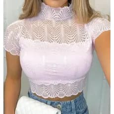 Cropped Renda Gola Alta Com bojo