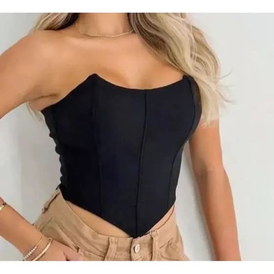 Cropped Top Corselet Corset Morcego Tomara que Caia com Bojo Suplex