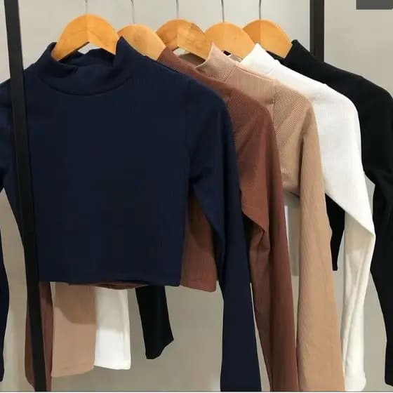 Cropped Manga Longa Gola Alta flanelado Cropped Feminino Blusa Térmica