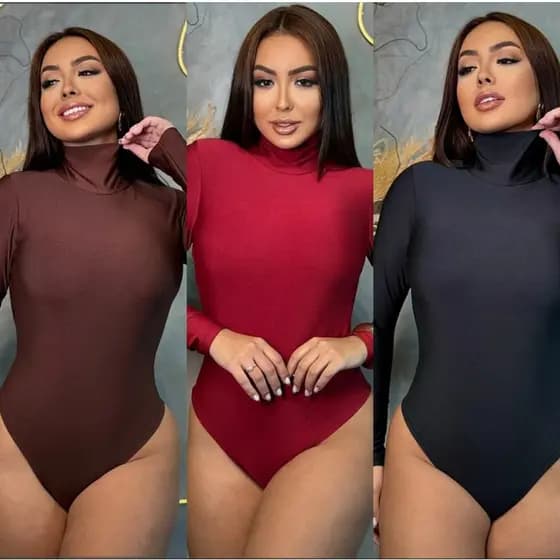 Body Feminino Manga Longa Gola Alta Costas Nua Body Feminino Inverno