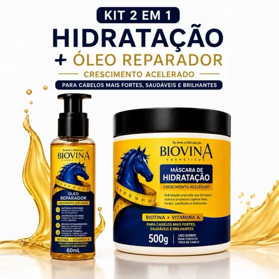 Kit Capilar 2 em 1 Biovin A  Cosméticos Máscara de Hidratação 500g + Óleo Reparador 60ml Biotina e Vitamina A