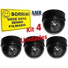 Kit 4 Câmeras Falsa Dome, Fake, Preto, Branco C/Led Infravermelho