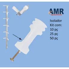 Kit: 10, 25, 50 pç Isolador modelo chato comum Maia polietileno para cerca elétrica branco com parafuso