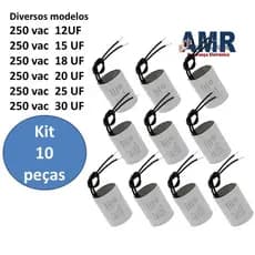 kit 10 peças Capacitor 250 vac 12 uf, 15 uf, 18 uf. 20 uf, 25 uf, 30 uf, Portão Eletrônico, Motor