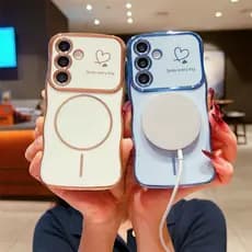 Luxo Chapeamento Onda Amor Coração Caso Lateral Para Samsung Galaxy A17 A16 A15 A14 A56 A36 A55 Magnético Capa De Carga