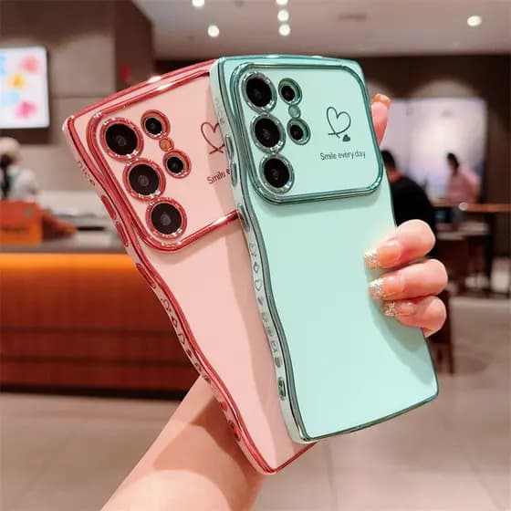 Luxur Onda Chapeamento Macio TPU Caso Para Samsung Galaxy S25 S24 FE S23 UItra Plus Amor Coração À Prova De Choque Capa 