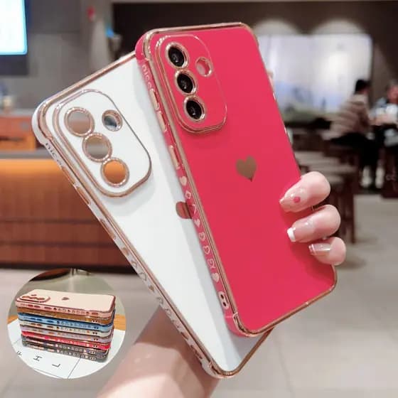 Luxo Amor Coração Lado Chapeamento Caso Para Samsung Galaxy A16 A15 A14 A13 A56 A36 A55 A35 A54 A34 A26 A25 A24 A23 5G M