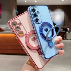 Chapeamento Lateral Amor Coração Anel Suporte Caso Para Samsung Galaxy S25 S24 FE S23 UItra Plus À Prova De Choque Volta