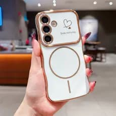 Onda Chapeamento Caso Magnético Para Samsung Galaxy A56 A36 A55 A16 A15 A14 Carga Sem Fio Amor Coração Capa Lateral