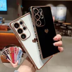 Caso Chapeamento De Luxo Para Samsung Galaxy S26 S25 S24 UItra Plus S23 FE Borda Amor Coração Lado Telefone Capa