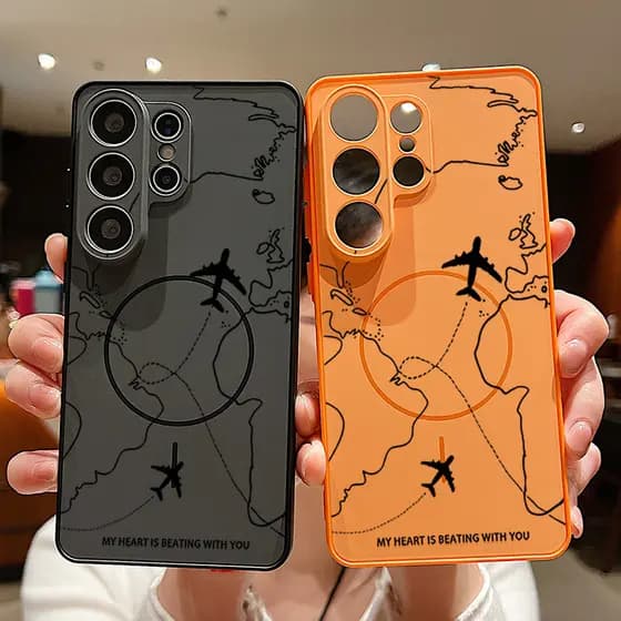Capa De Telefone Magnética Com Padrão De Rota De Avião Para Samsung Galaxy S26 S25 S24 Ultra Plus Edge S24 S23 FE