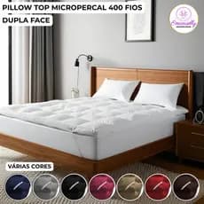 Pillow Top Cama Casal 1,88 x 1,38 Micropercal 400 Fios Toque Aveludado Conforto Hotel Luxo Premium