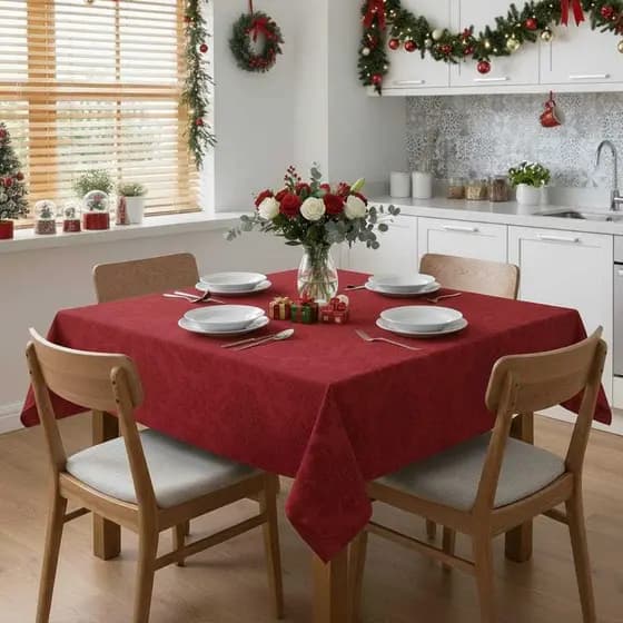 Toalha De Mesa 4 Cadeiras Jacquard 1,40 x 1,40 Natal Decoração Luxo Quadrada Alto Relevo Mesa Posta