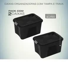 Kit 2 Caixas Organizadora Com tampa e Travas 56 Litros