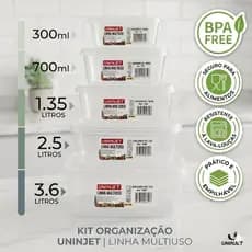 Pote De Plástico Premium com Tampa Retangular Transparente - Uninjet