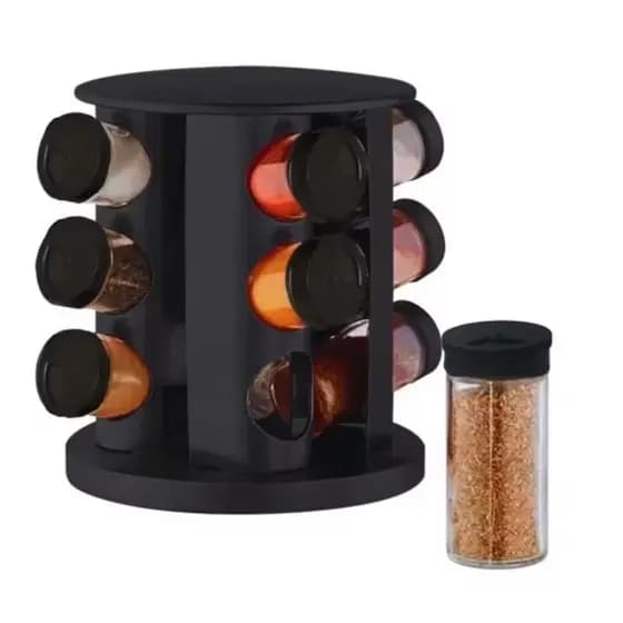 Porta Temperos Condimentos Giratório Premium 9 Potes Vidro Organizador Cozinha Bancada Luxo