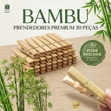 Kit 20 a 60 Pregador Prendedor de Roupa bambu Premium Reforçado Resistente para Varal 6x1cm