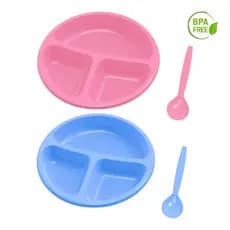Kit Refeição Infantil Prato Talher Com 3 Divisórias + Colher Baby Introdução Alimentar Bebê 600mL Multiuso
