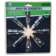 Jogo Kit Bits Imantado Para Parafusadeira 8 Peças 6 a 13mm Ponteira Soquetes Canhão