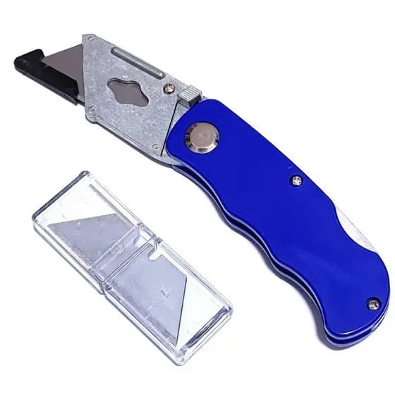 Estilete Profissional Trapezoidal De Segurança Com 5 Lâminas Metal Reforçado Dobrável