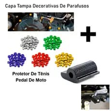 Kit Capa Tampa Decorativas De Parafusos Com Protetor De Tênis Pedal Moto Marcha Sapato Universal