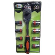 CHAVE CATRACA SOQUETE PROFISSIONAL 1/2 SEXTAVADO KIT DE CHAVES 9 PCS (8 mm  a 19 mm)