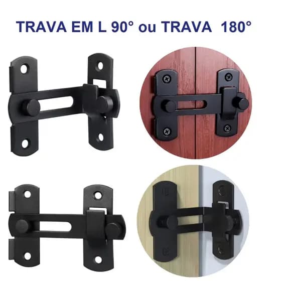 Trava De Segurança Para Porta Fechadura De Porta Aço Preto/Prata 180° Portas Janelas Tramela Trinco