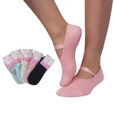 Meia Sapatilha Antiderrapante Viés Feminina Pilates Yoga LISA Não Escorrega Fitness Colorida Bolinhas Antiderrapante