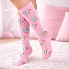 Meia 3/4 Infantil 21 ao 28 Algodão Comprida Alta Menina para usar com Bota Meias Longas Estampadas Centopé